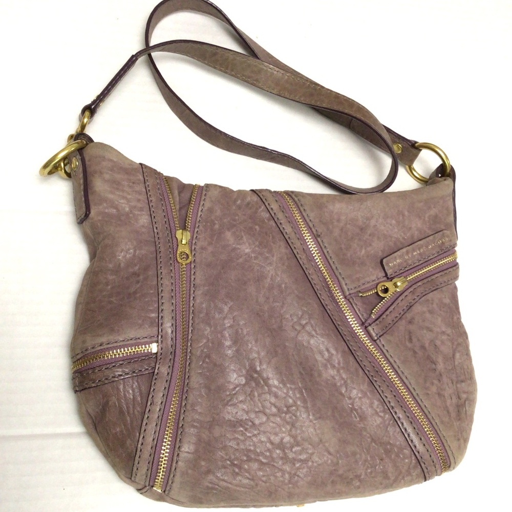 Marc Jacobs Mauve Taupe Leather Crossbody Bag with Gold Hardware